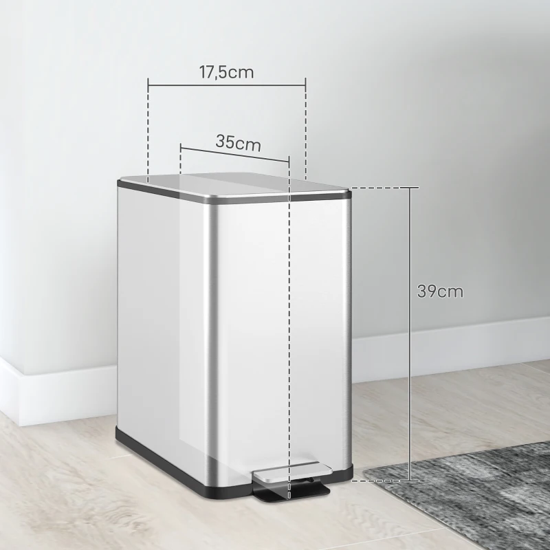 HOMCOM Poubelle de cuisine 10L, en acier inoxydable avec couvercle à fermeture douce, compacte avec seau intérieur amovible