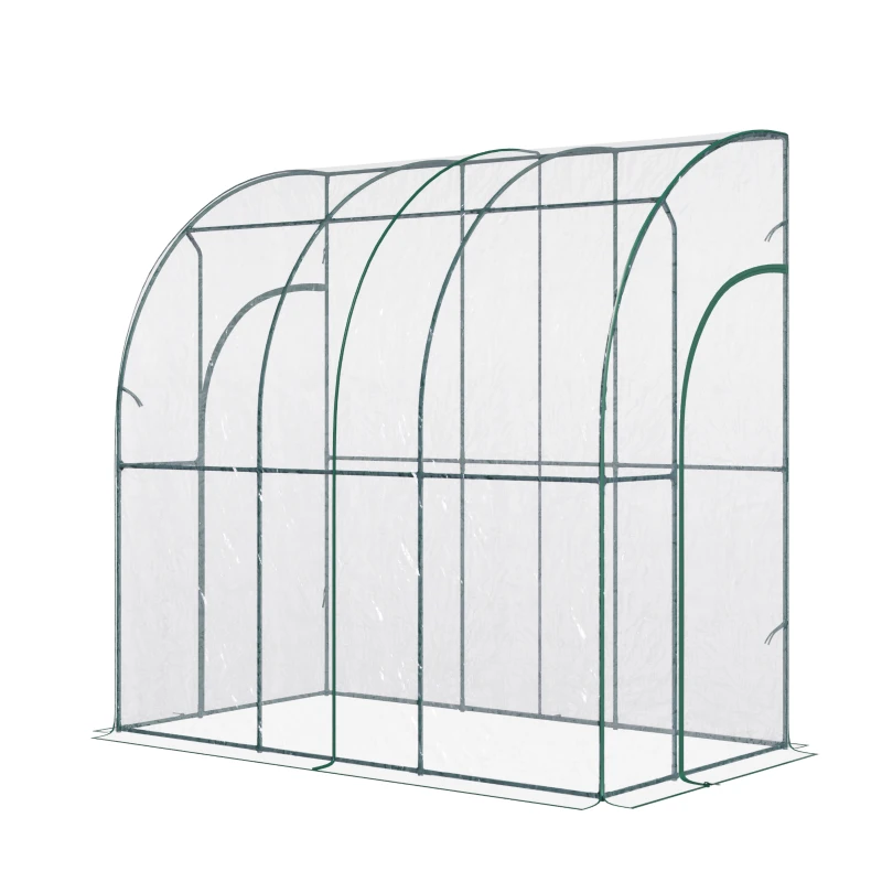 Outsunny Walk-In Greenhouse, Lean-to Small Greenhouse with Zipped Roll Up Doors, Tomato Greenhouse with Plastic Cover and Sloping Top for Flowers, Vegetables and Herbs, 214cm x 118cm x 212cm, Clear