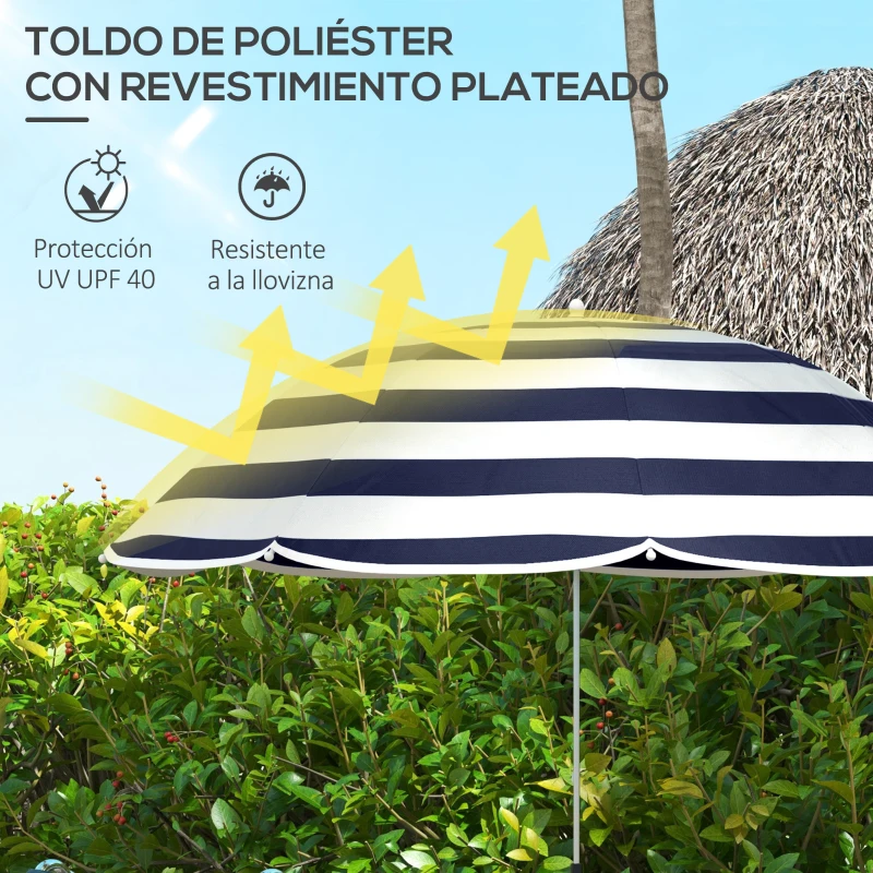 Outsunny Sombrilla Playa para Silla Ø103x97,5cm con Abrazadera Techo Ajustable Apertura Manual Anti-UV Azul