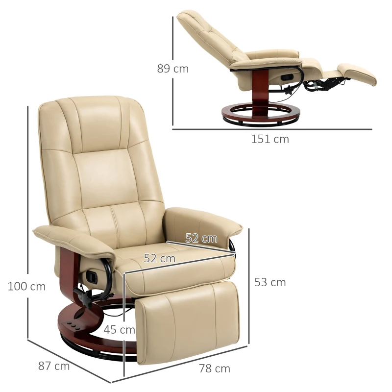 HOMCOM Fauteuil relax inclinable repose-pieds réglable pivotant 360° piètement bois revêtement synthétique crème(m-3)