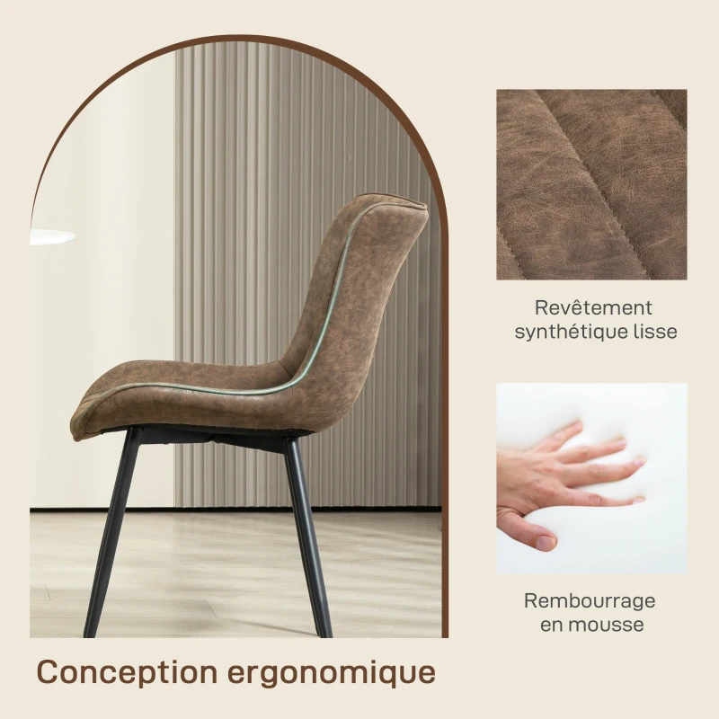 HOMCOM Lot de 2 chaises de salle à manger design moderne et capitonné pour salon, salle à manger, chambre à coucher, marron