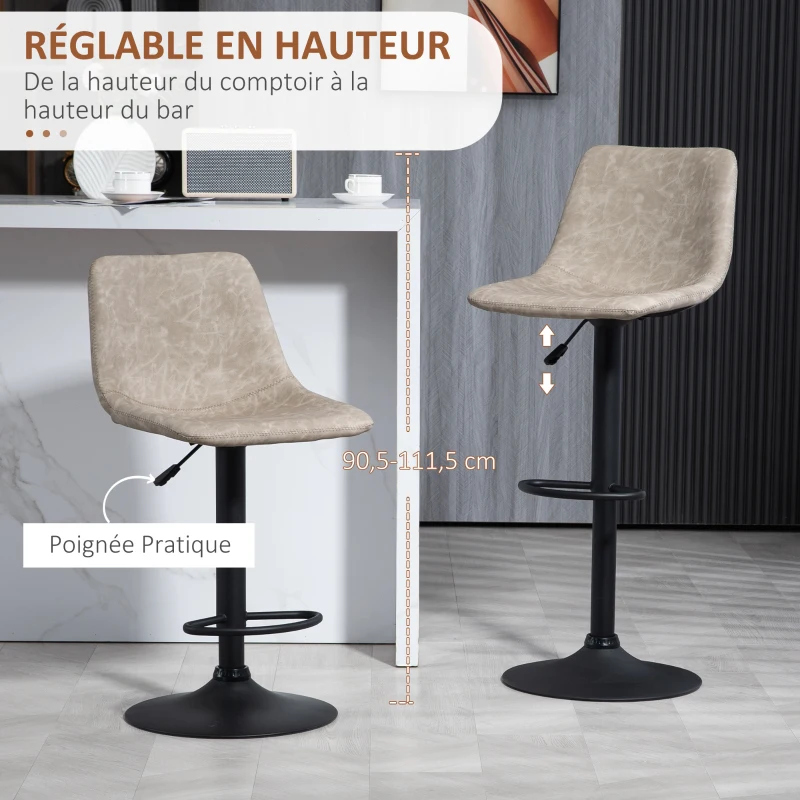 HOMCOM Lot de 2 tabourets de bar style vintage réglable pivotant avec repose-pieds revêtement synthétique