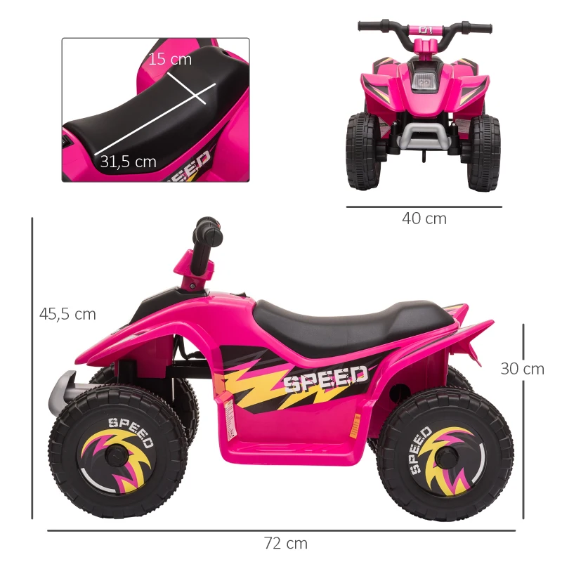 HOMCOM Quad électrique pour enfants 18-36 mois véhicule à batterie 6V avec marche avant et arrière 72 x 40 x 45,5 cm rose(m-3)