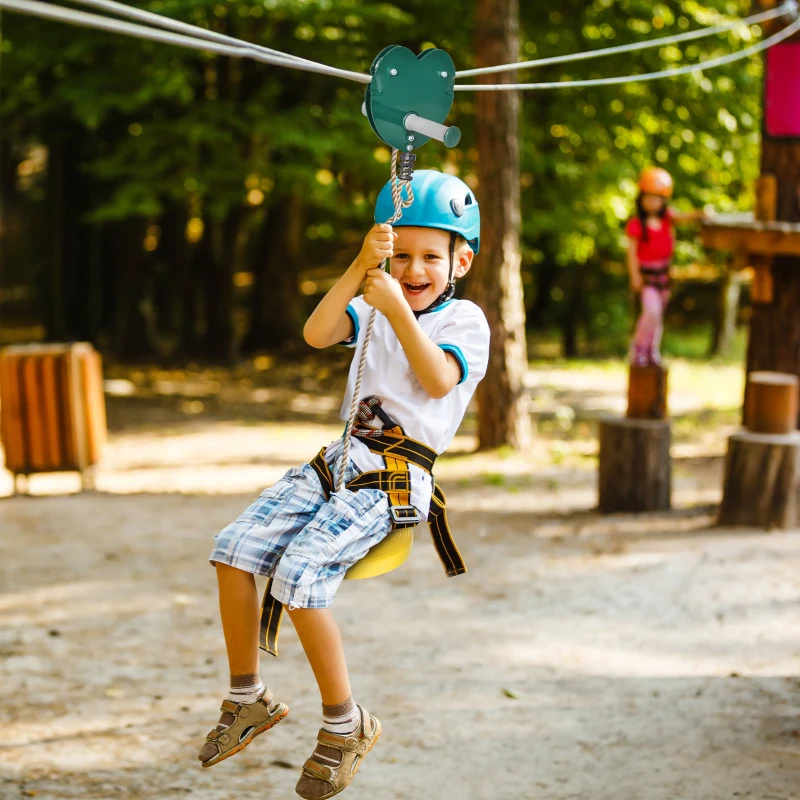 Outsunny Kits de tyroliennes pour enfants 6-10 ans poignée antidérapante corde réglable dispositif de protection d'arbre