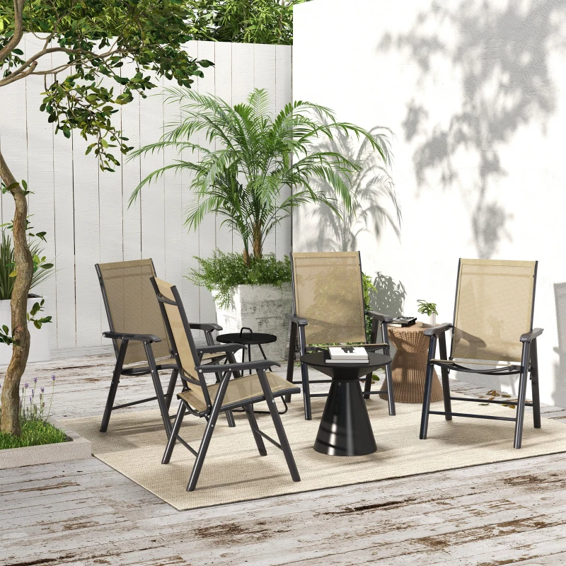 Outsunny Set of Four Folding Garden Chairs - Light Brown
