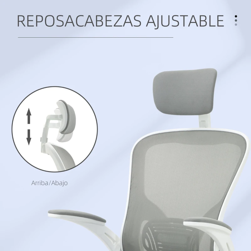 Vinsetto Silla de Oficina de Malla Giratoria con Altura Ajustable Reposabrazos Plegable Reposacabezas 65x64x114-122 cm Gris
