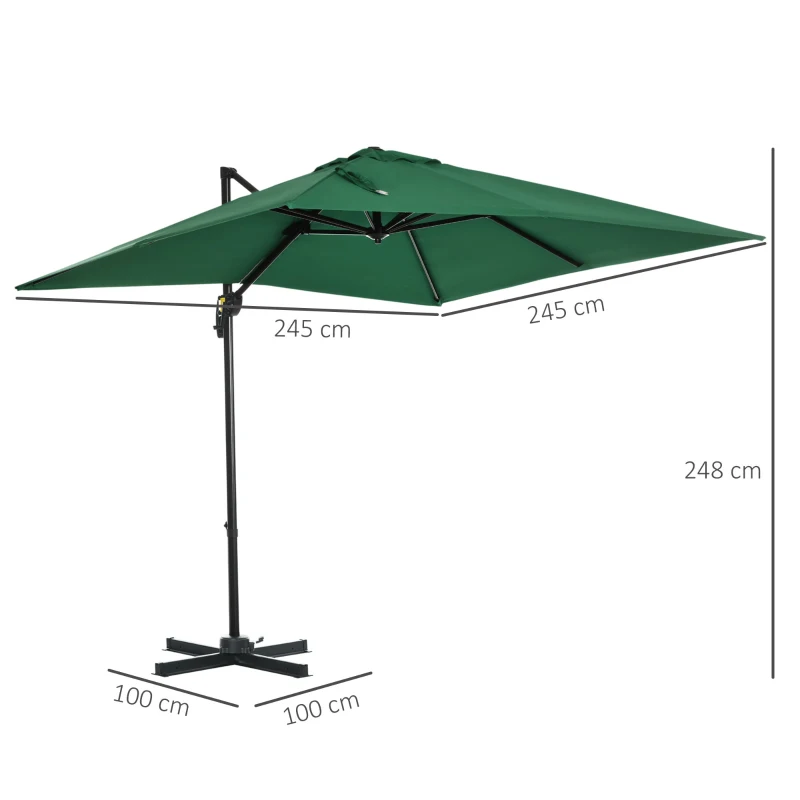 Outsunny Ombrellone da Giardino a Manovella 2.5x2.5  m con Rotazione 360° e Parasole Regolabile, Verde