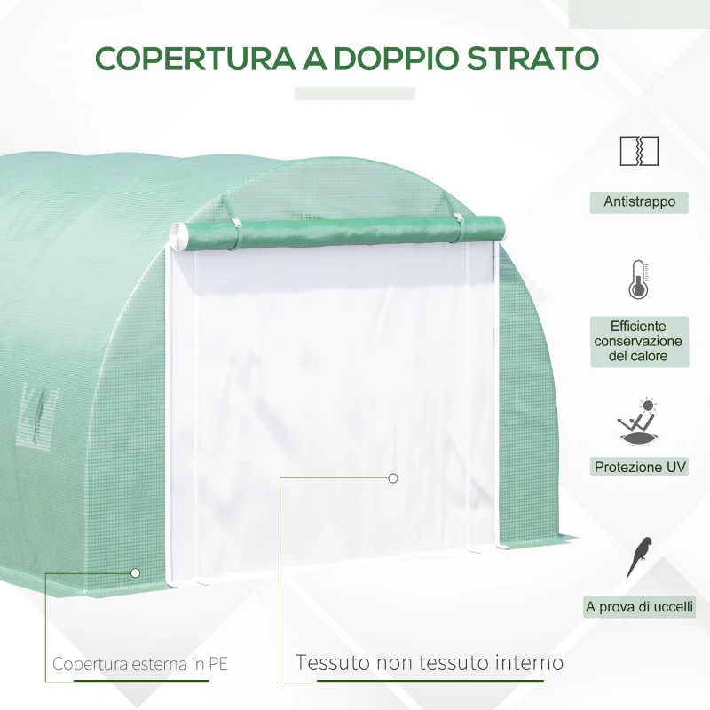 Outsunny Serra a Tunnel 3x3x2m con Porta e 6 Finestre, Doppia Copertura in PE e Struttura in Acciaio