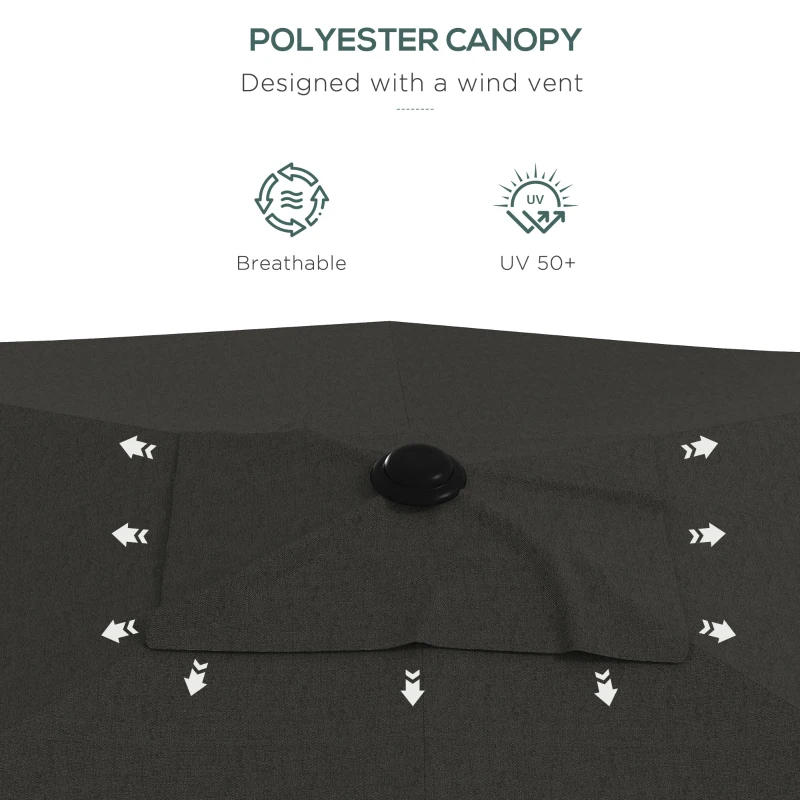 Outsunny 3 x 2 m Garden Parasol Umbrella with Aluminium Pole, UPF 50+ Rectangular Outdoor Table Parasol Sun Shade with Crank & Push Button Tilt, Metal Ribs, Dark Grey