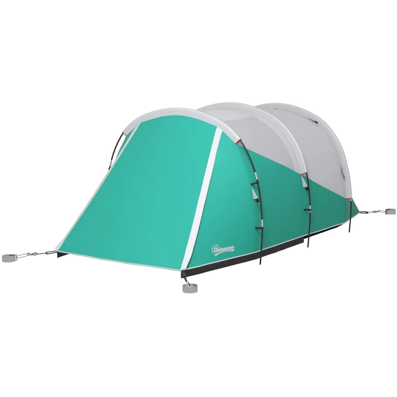 Outsunny Tenda da Campeggio 3 Posti Impermeabile a Tunnel con Borsa di Trasporto, 460x260x190 cm, Verde