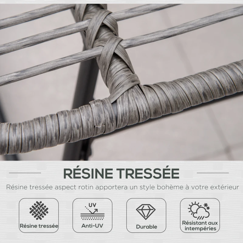 Outsunny Fauteuil chaise de jardin avec repose-pieds en métal époxy et résine tressée aspect rotin avec coussins moelleux - gris