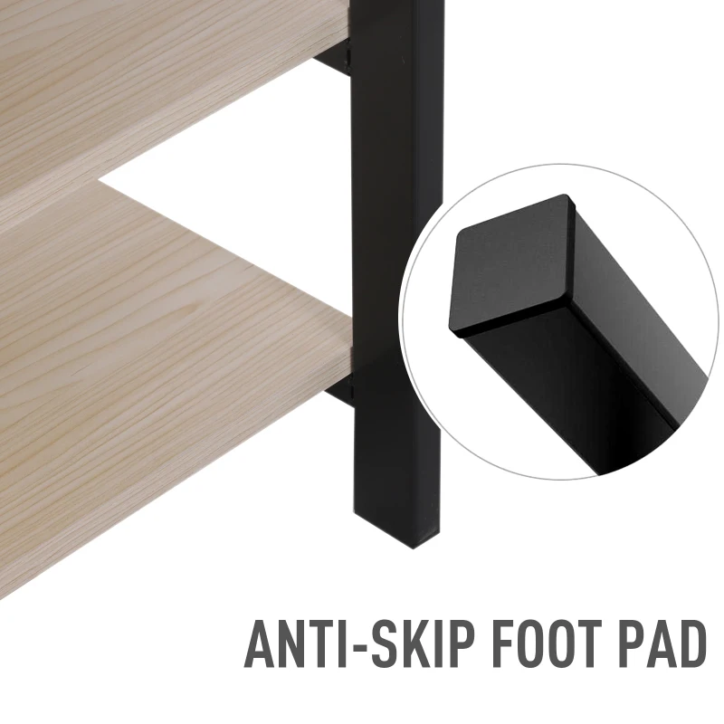 HOMCOM 4 Hooks Wooden Garment Rack Freestanding Coat Rail Storage Shelves Metal Tidy Shoes Clothes Stand Entryway Furniture - 60L x 40W x 175H (cm)