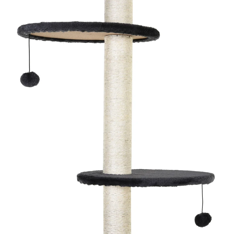 PawHut Arbre à chat poteau à griffer hauteur réglable dim. 55L x 45l x 240-260H cm 7 niveaux d'activités variées gris foncé