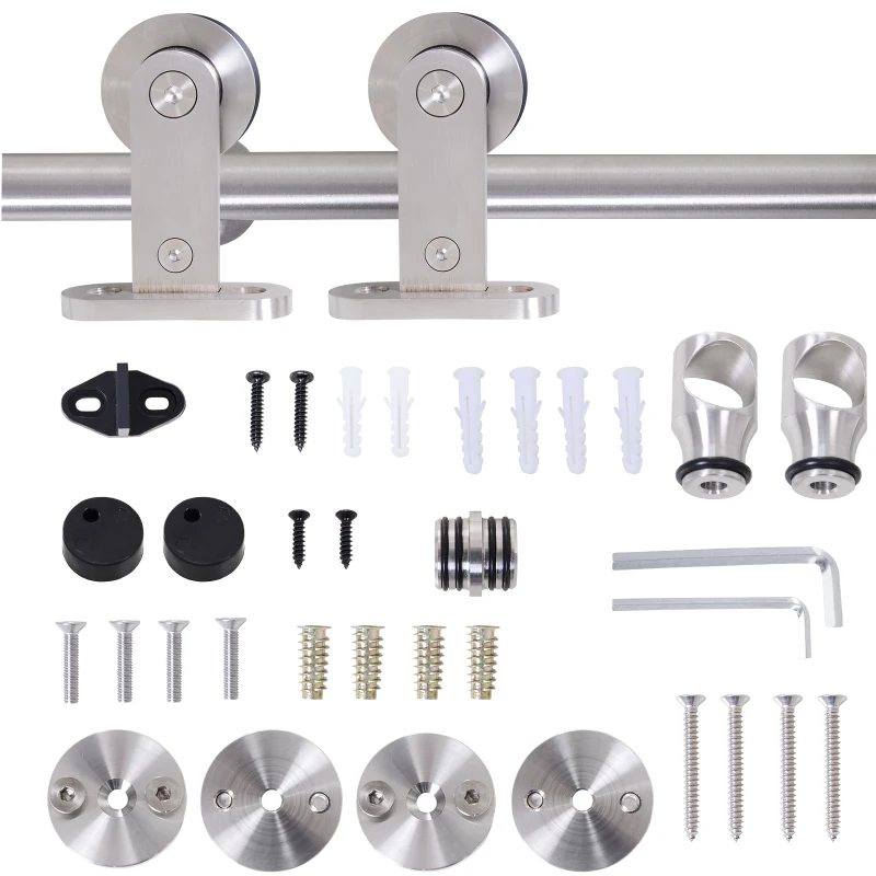 HOMCOM Kit de Herrajes de Acero Inoxidable para Instalación de Puerta Corredera de Madera Ø2,5x200 cm Plata