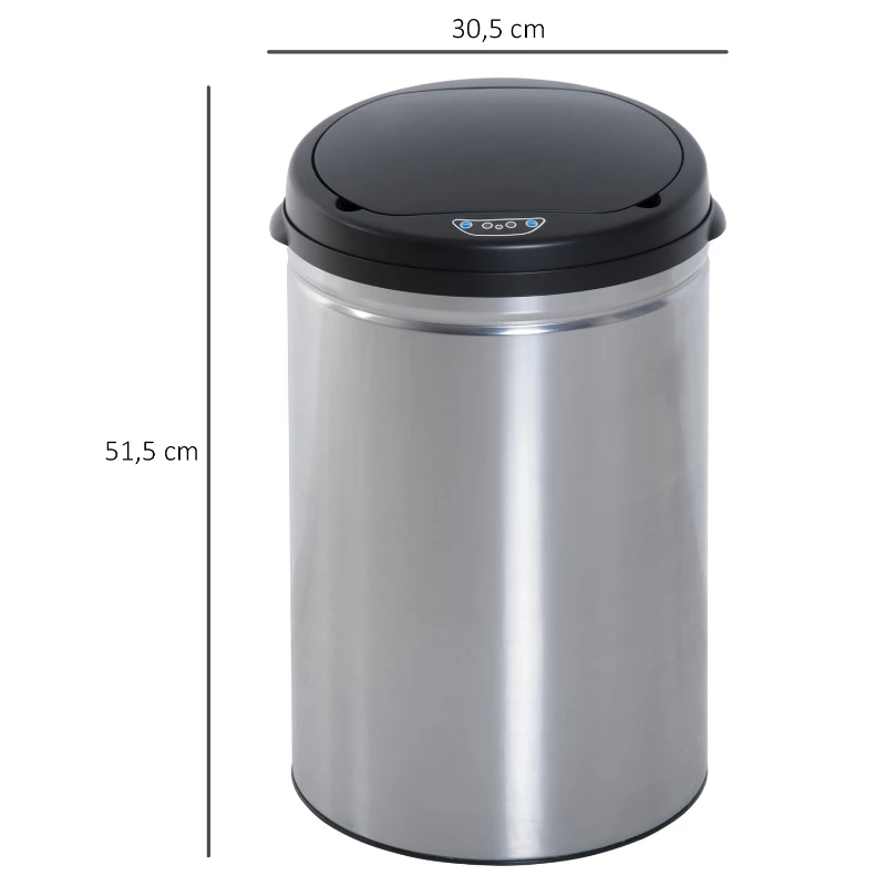 HOMCOM Contenedor Papelera Cubo Basura 30L con Sensor Detector Movimiento automático Acero Inoxidable (Varios tamaños)