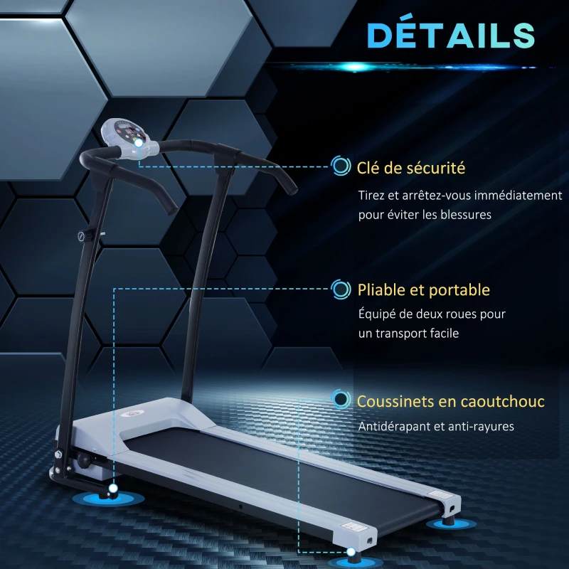 HOMCOM Tapis de Course Electrique Pliable tapis de marche électrique tapis de Fitness motorisé‎ 6 km/h idéal pour maison/bureau gris noir