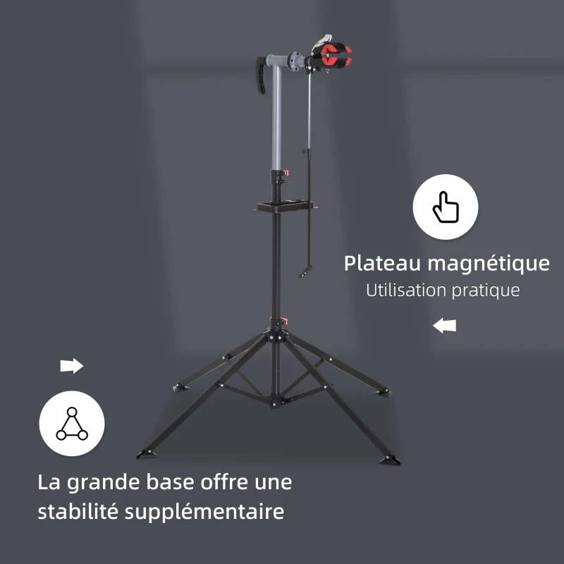 HOMCOM Pied d'atelier Pliable vélo réparation support pied de montage pivotant 360° hauteur réglable argent