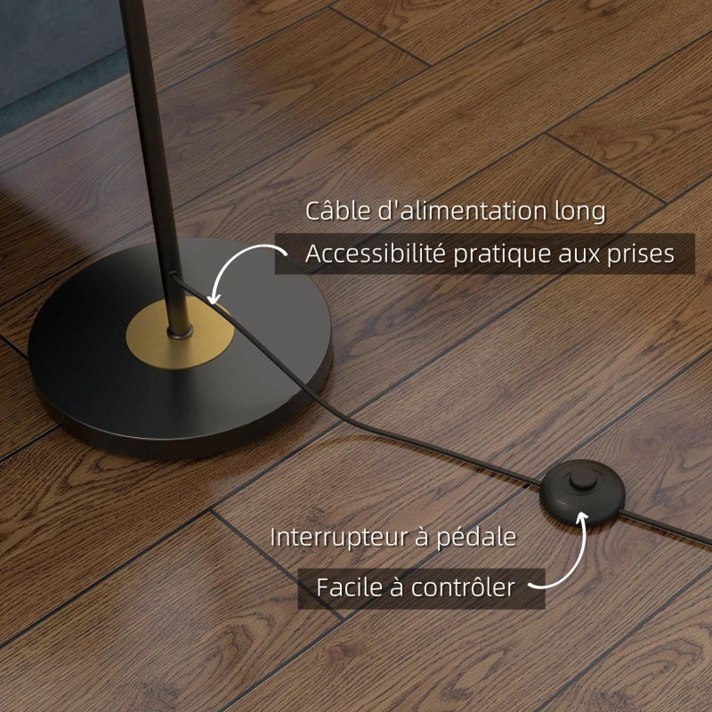 HOMCOM Lampadaire sur pied salon en métal avec 3 abat-jours globe métal chromé 40W Ø 36 x 162H cm noir et gris