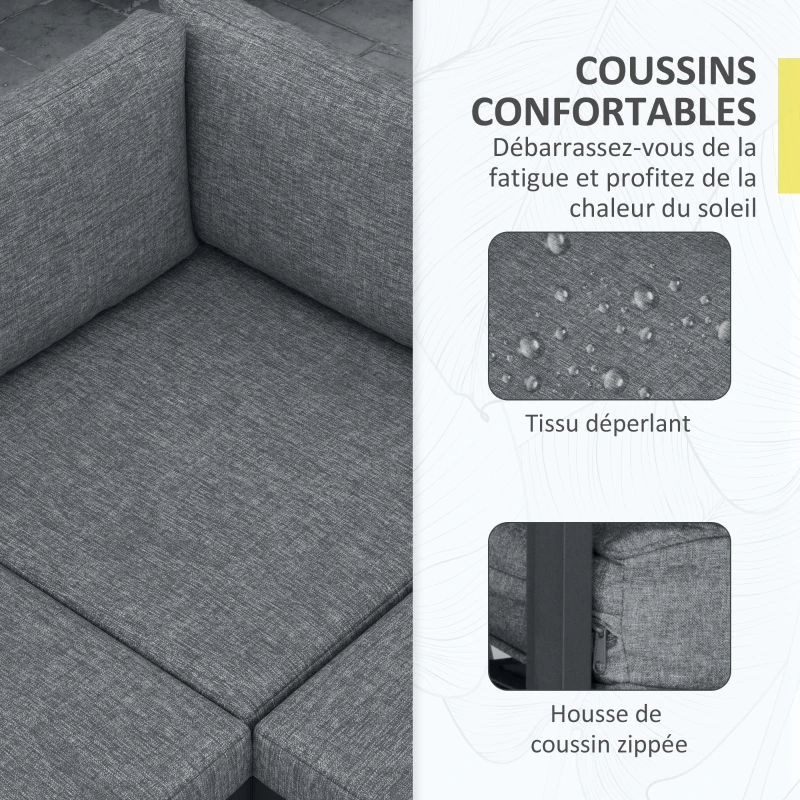 Outsunny Ensemble salon de jardin d'angle design 5 places coussins table basse alu. gris anthracite et imitation bois