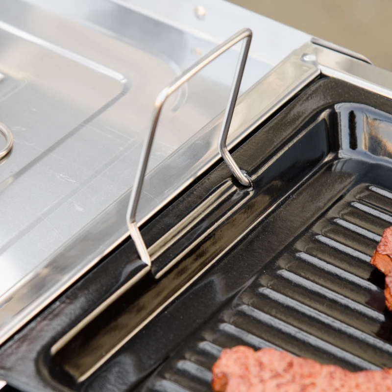 Outsunny Barbecue à Charbon Pliable Portable réglable BBQ Grill sur Pied avec tablettes rabattables, Grille, Plaque teppanyaki, Pinces, récupérateur Cendres Acier INOX.