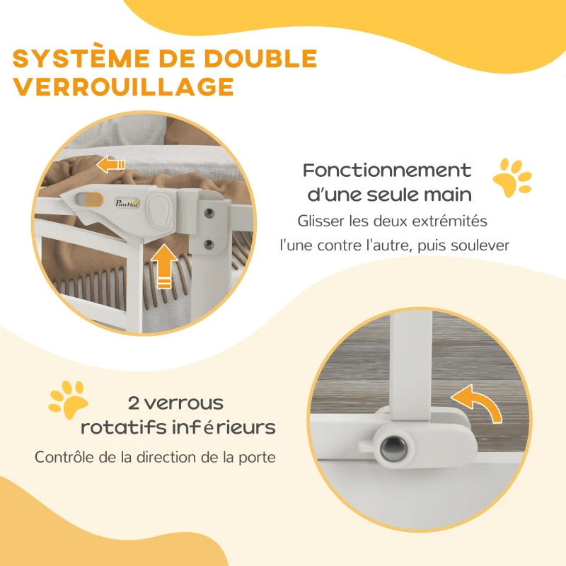 PawHut Barrière de sécurité pour chien barrière d'escalier extensible double verrouillage 74-80 x 76 cm blanc