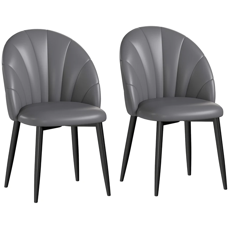 HOMCOM Set 2 Sedie da Pranzo in Pelle PU con Gambe in Metallo e Schienale a Conchiglia, Grigio Scuro