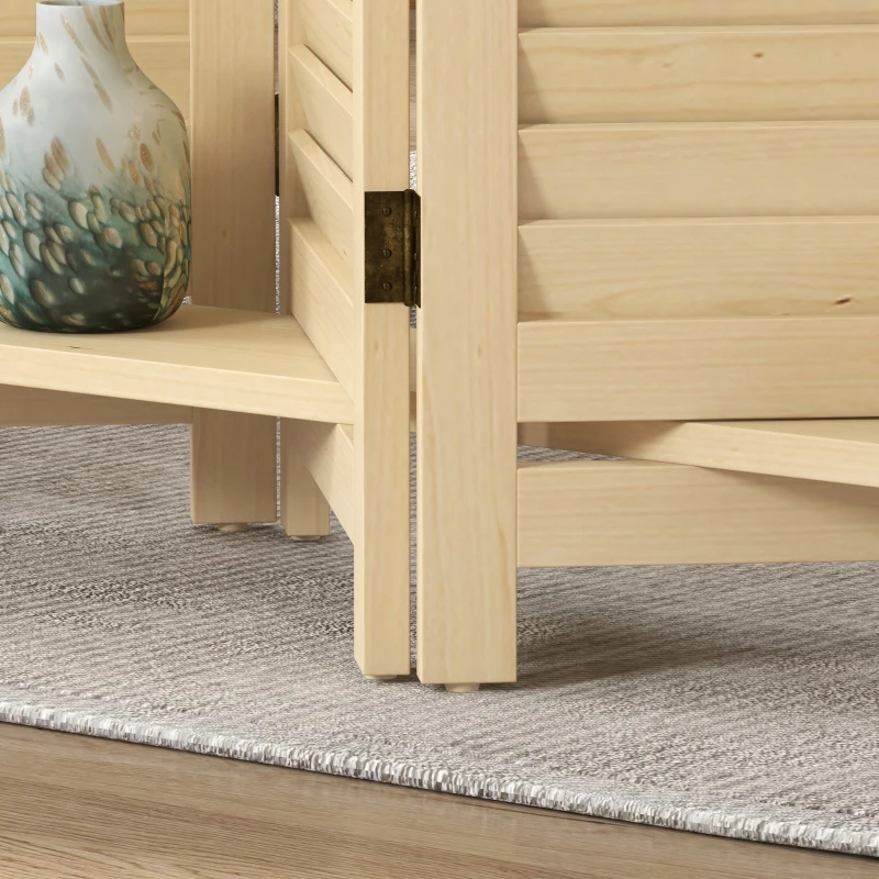 HOMCOM Paravent intérieur 4 panneaux 160L x 170H cm 3 étagères pliables séparateur de pièce portes persiennes naturel