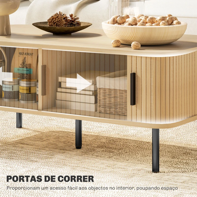 HOMCOM Mesa de Centro para Sala de Estar Mesa Auxiliar com 2 Portas de Correr 2 Compartimentos e Pés de Aço 100x55x40 cm Carvalho