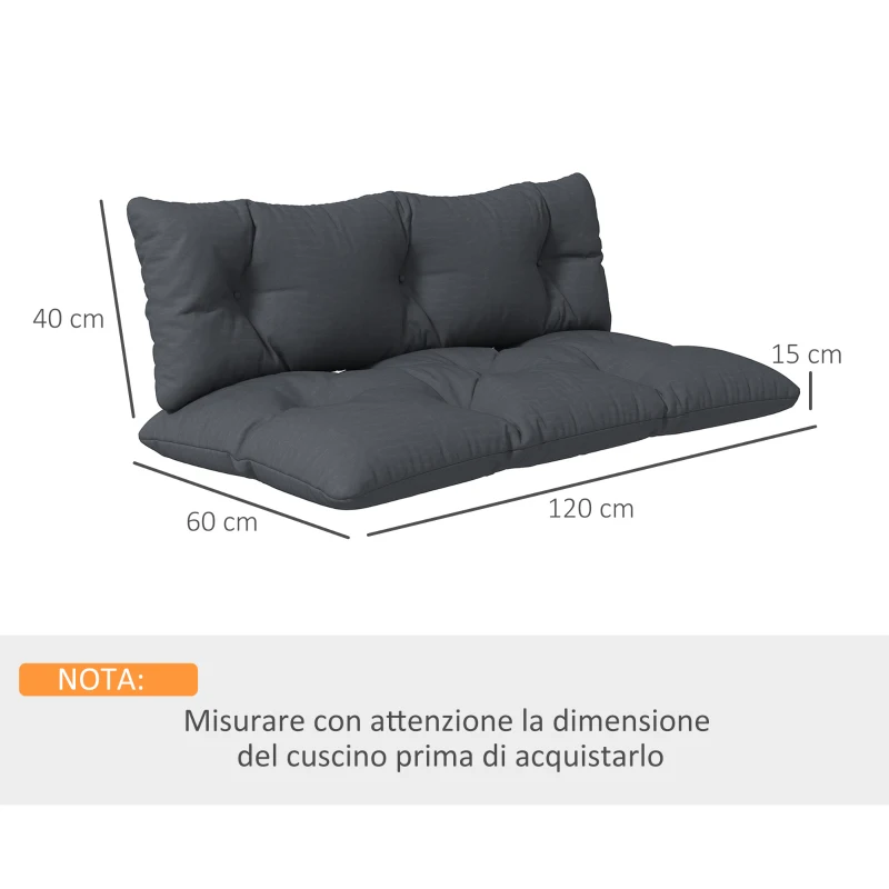 Outsunny Set 2 Cuscini da Giardino per Divani e Pallet in Poliestere con Imbottitura Spessa, Grigio Carbone
