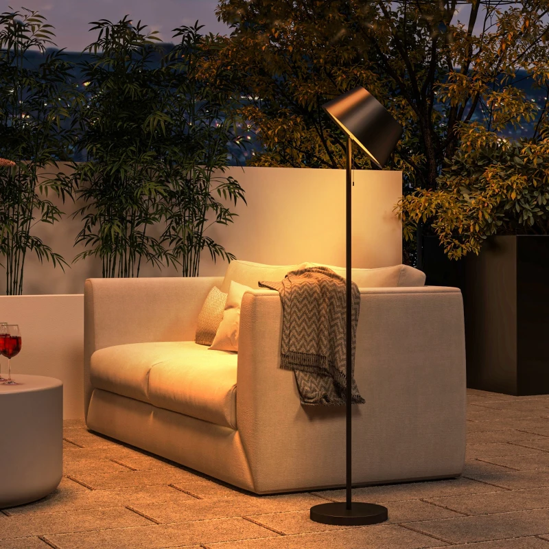 Outsunny Lampadaire extérieur LED solaire sans fil avec batterie rechargeable par USB, luminosité réglable - aluminium noir