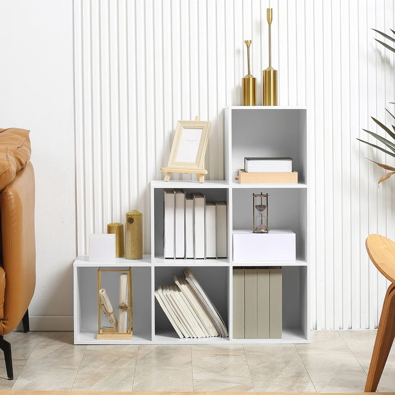 HOMCOM 3-tier Step 6 Cubes Storage Unit Particle Board Cabinet Bookcase Organiser Home Office Shelves - White