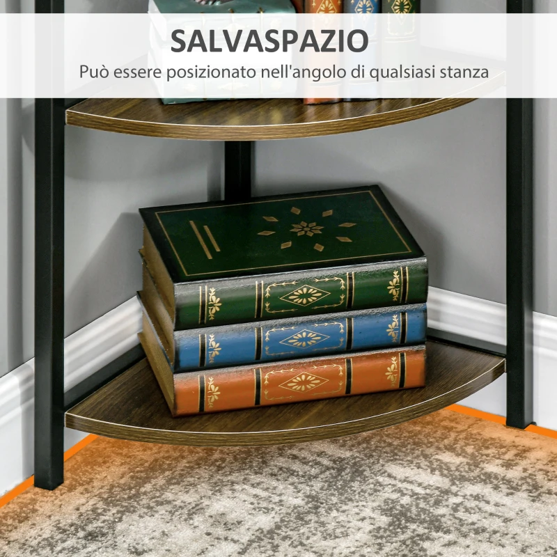 HOMCOM Libreria Moderna Angolare a 6 Ripiani in Metallo e MDF, 34x34x166cm, Marrone e Nero