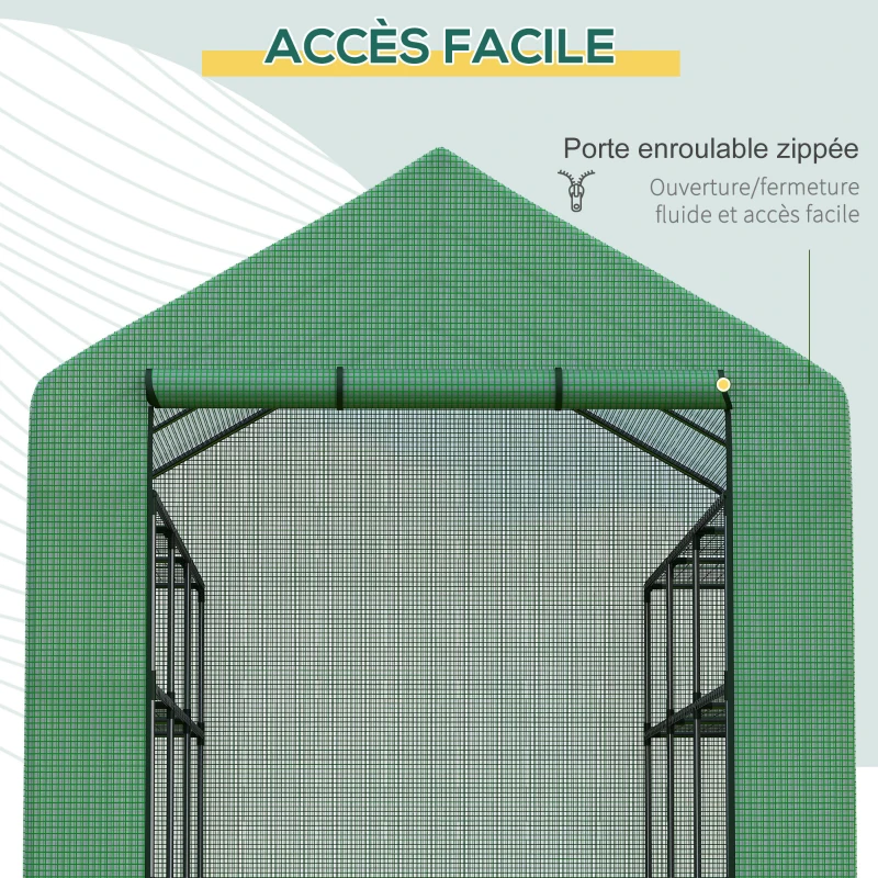 Outsunny Serre de jardin serre d'hivernage avec étagères 3 niveaux porte enroulable tube en acier 244 x 180 x 210 cm vert