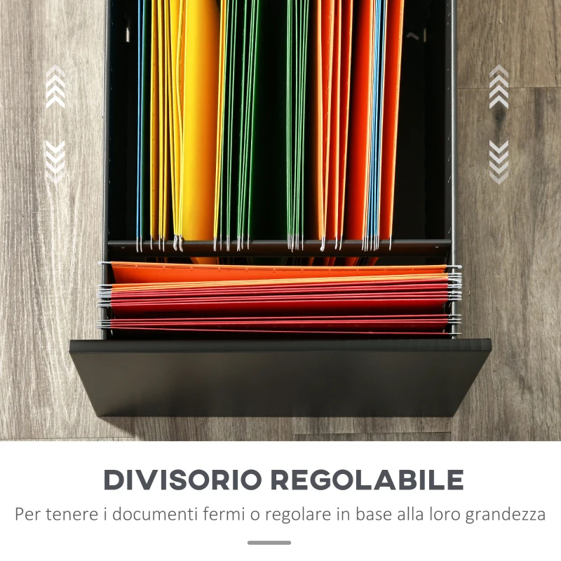 Vinsetto Cassettiera Ufficio con Ruote, Schedario Portadocumenti a 2 Cassetti con Serratura e 2 Chiavi in Acciaio, 39x48x67cm, Nero