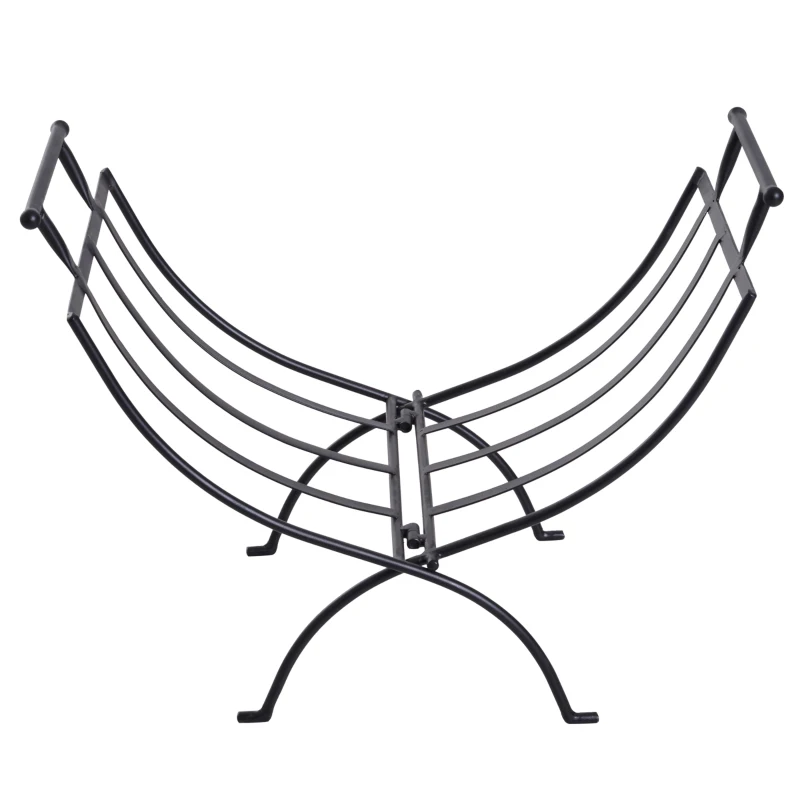 Outsunny Metal Firewood Log Holder Indoor Outdoor Folding Firewood Rack Fireplace Wood Storage Shelf w/ Handles, Black, 60W x 35D x 45Hcm