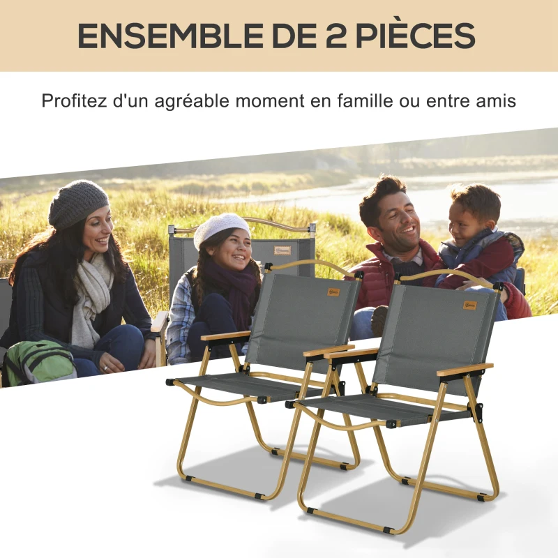 Outsunny Lot de 2 chaises de camping chaise de pêche pliante - tissu Oxford et structure acier 54 x 59 x 78 cm gris foncé