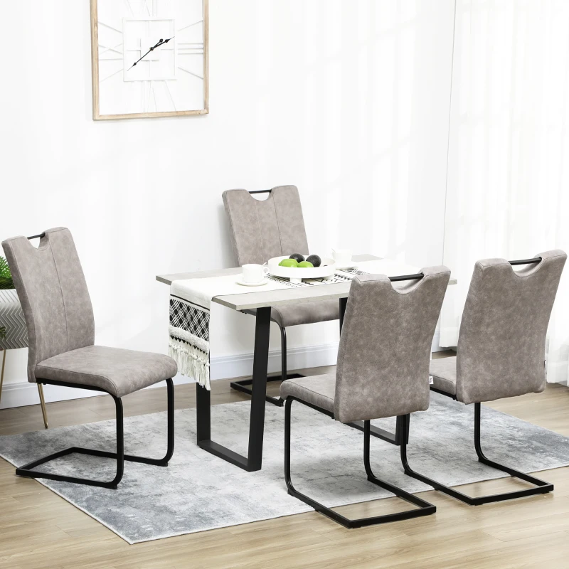 HOMCOM Lot de 4 chaises de salle à manger revêtement microfibre avec pieds luge en acier et poignée 43 x 58,5 x 99,5 cm gris