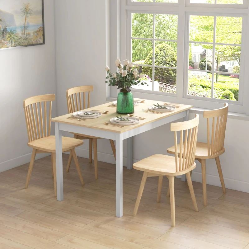 HOMCOM Table à manger table de cuisine structure en bois massif 4 personnes design vintage 120 cm naturel et blanc