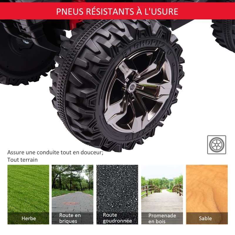 HOMCOM Quad Buggy électrique Enfant 12 V 8 Km/h Max. Voiture électrique Enfant avec Effets Lumineux sonores Selle avec Dossier Porte-Bagage Avant métal PP Rouge Noir(m-6)