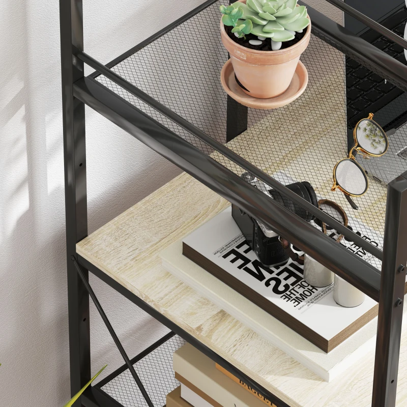 HOMCOM Bureau d'ordinateur avec étagère réversible à 4 niveaux table d'ordinateur cadre en acier 110 x 53 x 115,5 cm chêne noir