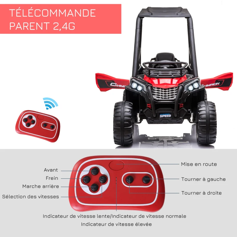 HOMCOM Voiture électrique Enfant 3 à 8 Ans - Buggy Quad électrique 120 W - V. Max. 6 Km/h - télécommande - Effets Lumineux sonores - Rouge