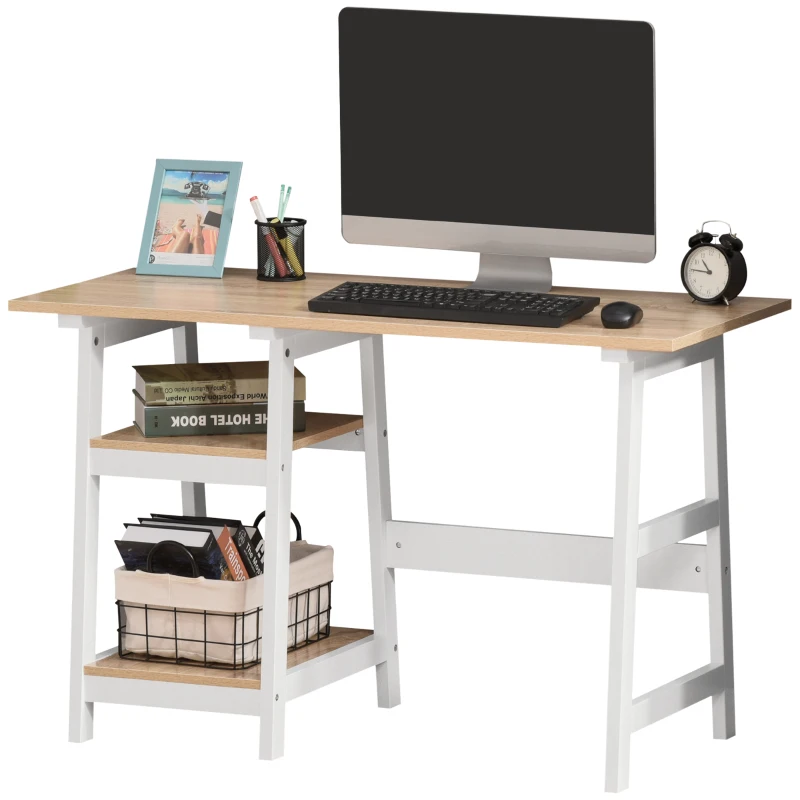 HOMCOM Compact Computer Desk with Storage Shelves, Study Table with Bookshelf, PC Table Workstation for Home Office, Study, Easy Assembly, 120 x 51cm, White and Natural