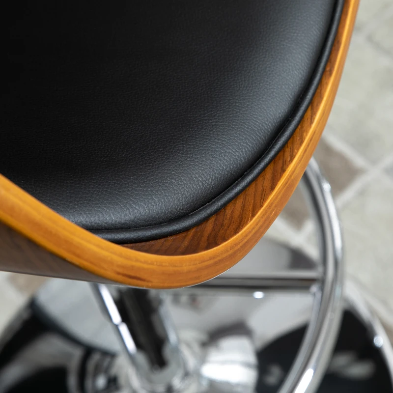 HOMCOM Sgabello da Bar Alto in Stile Industriale con Altezza Regolabile, Sgabello Cucina Vintage Girevole in Legno con Schienale e Poggiapiedi, 58L x 54P x 92-112Acm