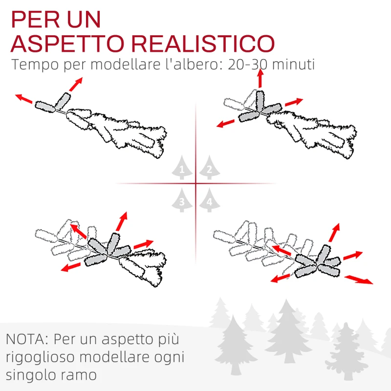 HOMCOM Albero di Natale Innevato Alto 180 cm con 618 Rami, Pigne e Base in Acciaio