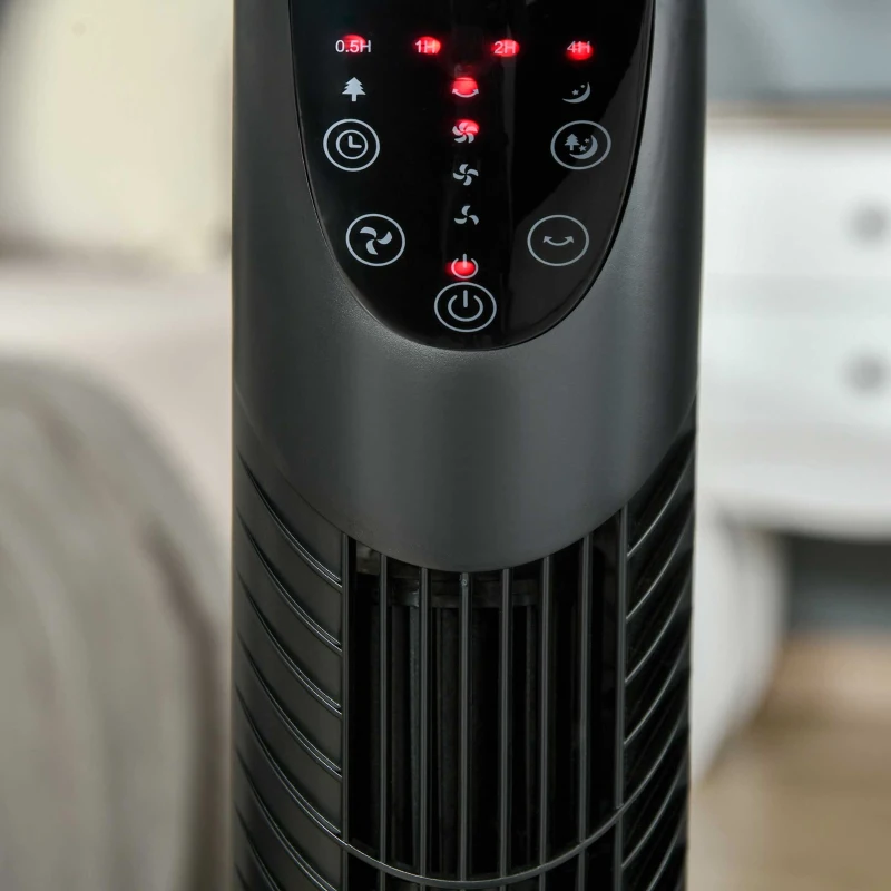 HOMCOM Ventilador de Torre con Control Remoto con 3 Velocidades y Modos de Función con Temporizador de 7,5h Ø18x78,5cm Negro