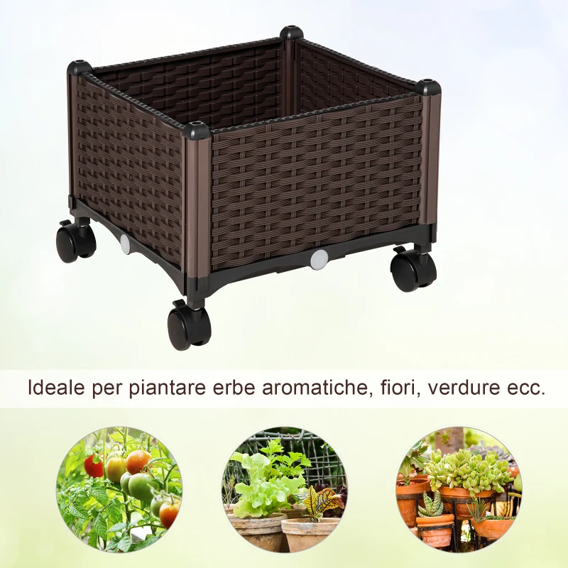 Outsunny Fioriera da Esterno in Plastica con 4 Ruote e Disco Auto-Irrigante, 40x40x31.5cm