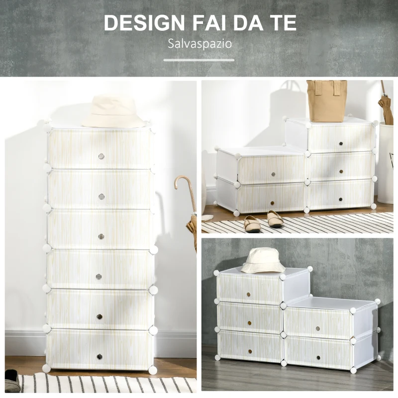 HOMCOM Mobile Scarpiera Modulare Salvaspazio, 6 Cubi 45x35x17 cm in Acciaio e PP, Bianco