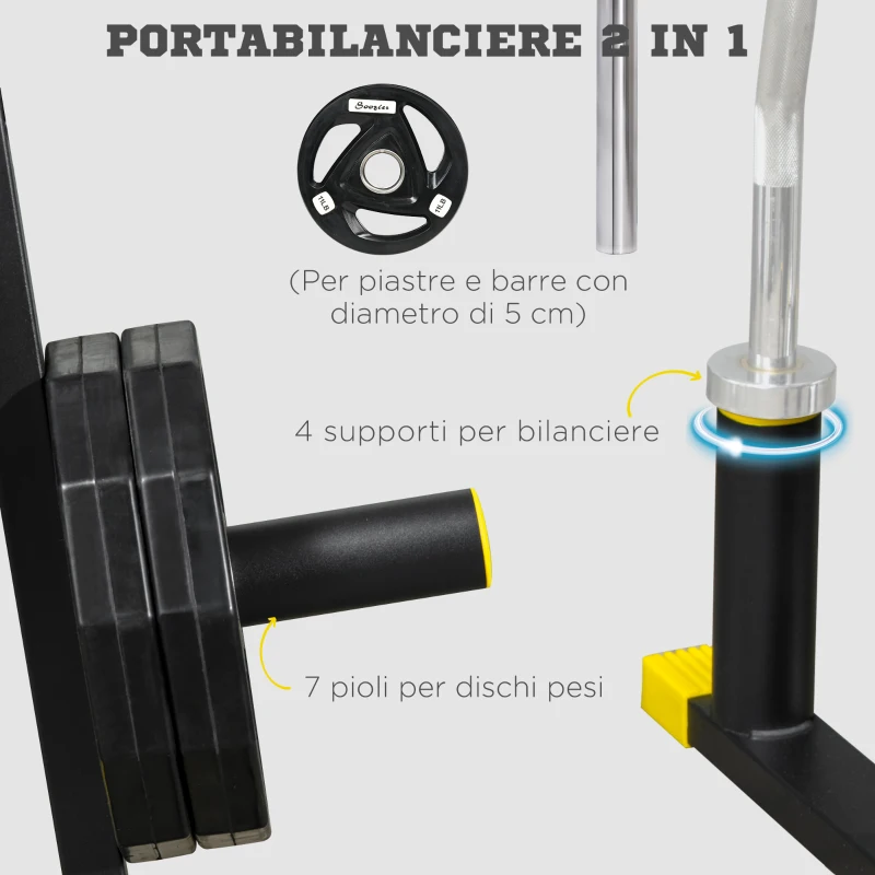 SPORTNOW Rastrelliera Pesi e Bilancieri in Acciaio e PP per Dischi con Diametro da 5 cm, 85.5x70x96 cm, Nera
