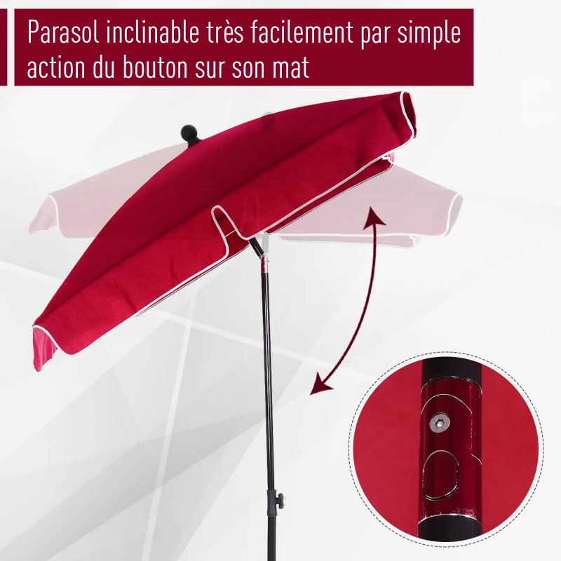 Outsunny Parasol de jardin Parasol droit rectangulaire inclinable alu métal polyester haute densité 2 x 1,3 m rouge