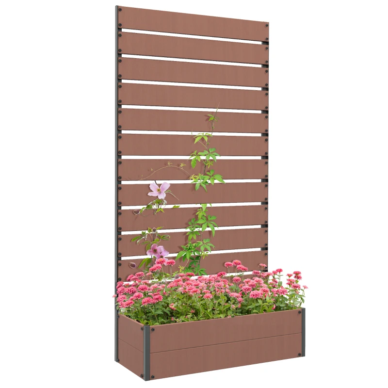 Outsunny Jardinière surélevée avec treillis pour plantes grimpantes bac à fleurs de 64L, composite bois-plastique et aluminium